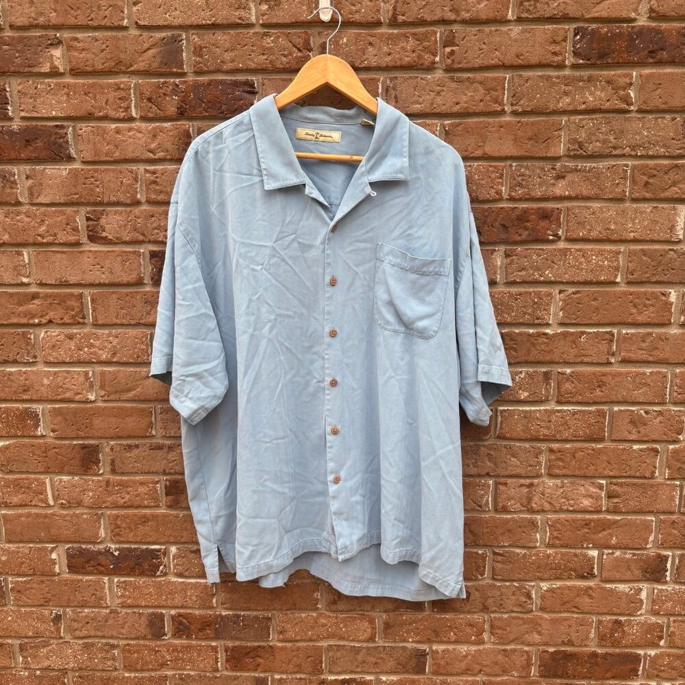 Tommy Bahama Light‎ Blue Silk Beach Shirt XXL
